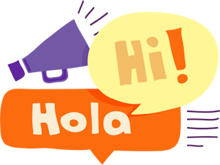 Hola and Hi speech bubbles with megaphone