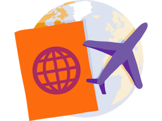 The globe with an exmaple passport and plane