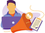 Illustration of a student using a laptop, with an orange filter beside them. A dollar symbol and a clipboard with a checklist are entering the filter, symbolizing filtering and matching to your needs.