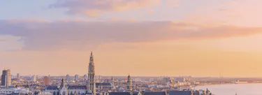 A cityscape of Antwerp in Belgium featuring iconic elements of Antwerp's architectural landmarks.