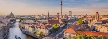 A cityscape of Berlin in Germany featuring iconic elements of Berlin's architectural landmarks.