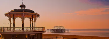 A cityscape of Brighton in the UK featuring iconic elements of Brighton's architectural landmarks.