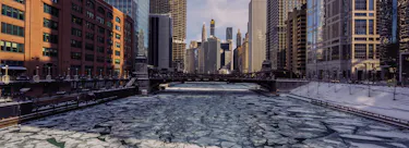 A cityscape of Chicago, Illinois in the USA featuring iconic elements of Chicago, Illinois's architectural landmarks.
