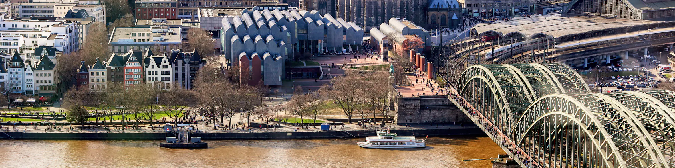 A cityscape of Köln in Germany featuring iconic elements of Köln's architectural landmarks.