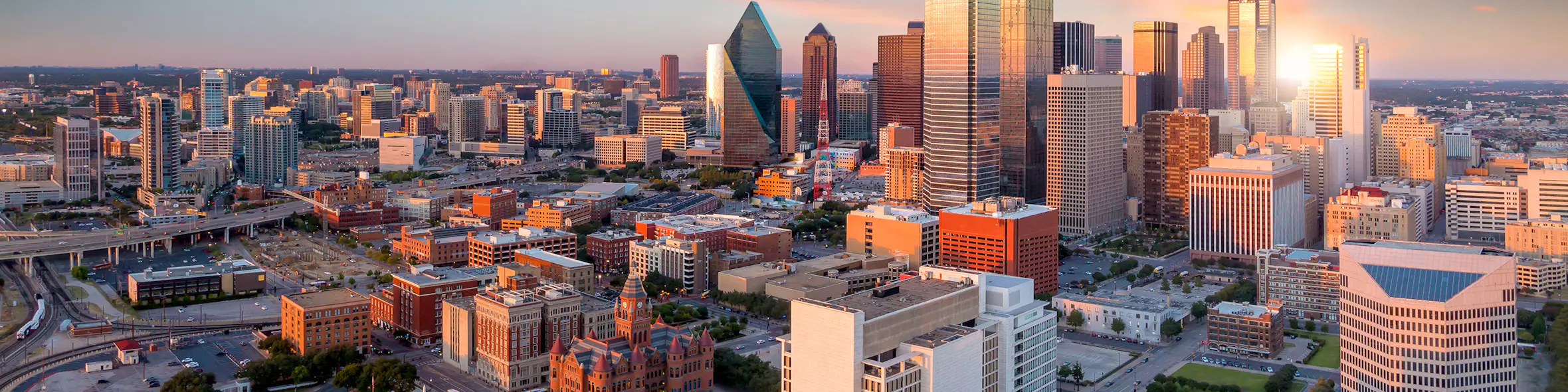 A cityscape of Dallas, Texas in the USA featuring iconic elements of Dallas, Texas's architectural landmarks.