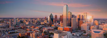 A cityscape of Dallas, Texas in the USA featuring iconic elements of Dallas, Texas's architectural landmarks.
