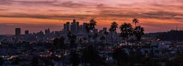 A cityscape of Los Angeles, California in the USA featuring iconic elements of Los Angeles, California's architectural landmarks.