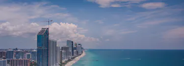 A cityscape of Miami, Florida in the USA featuring iconic elements of Miami, Florida's architectural landmarks.