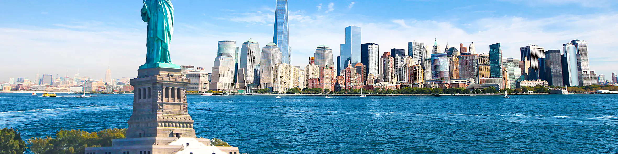 A cityscape of New York City, New York in the USA featuring iconic elements of New York City, New York's architectural landmarks.