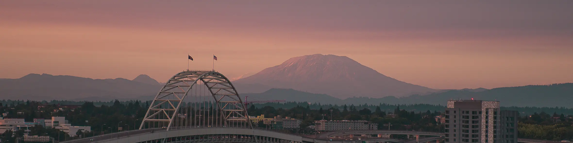 A cityscape of Portland, Oregon in the USA featuring iconic elements of Portland, Oregon's architectural landmarks.