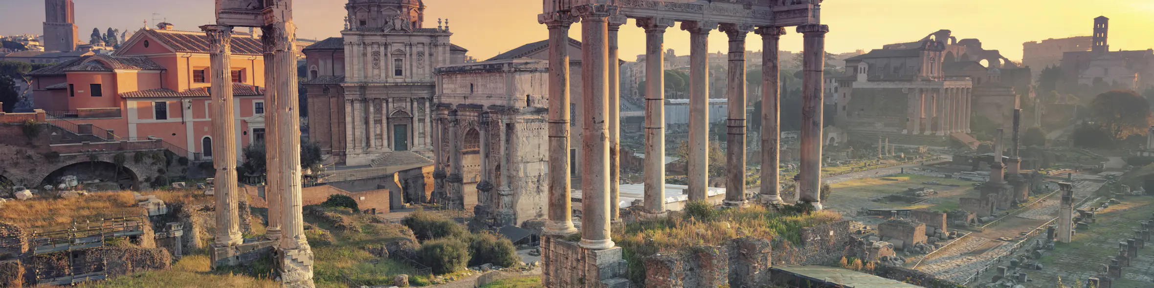 A cityscape of Rome in Italy featuring iconic elements of Rome's architectural landmarks.