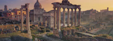 A cityscape of Rome in Italy featuring iconic elements of Rome's architectural landmarks.
