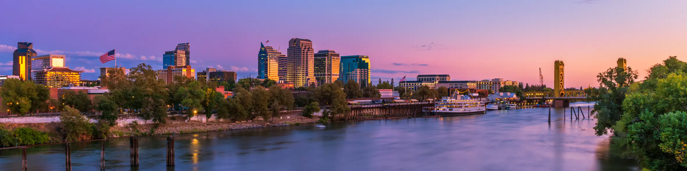 A cityscape of Sacramento, California in the USA featuring iconic elements of Sacramento, California's architectural landmarks.