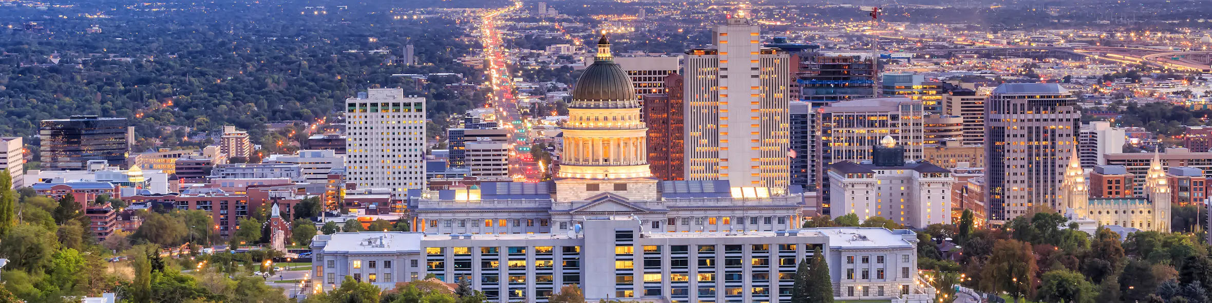 A cityscape of Salt Lake City, Utah in the USA featuring iconic elements of Salt Lake City, Utah's architectural landmarks.