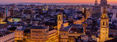 A cityscape of Valencia in Spain featuring iconic elements of Valencia's architectural landmarks.