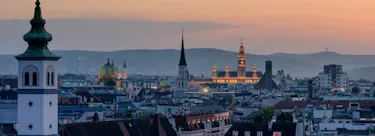 A cityscape of Vienna in Austria featuring iconic elements of Vienna's architectural landmarks.