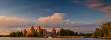 A cityscape of Vilnius in Lithuania featuring iconic elements of Vilnius's architectural landmarks.