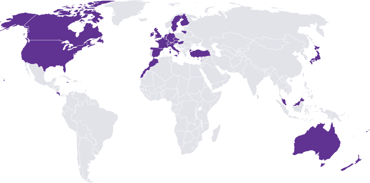 A world map showing where students can study abroad with Studee