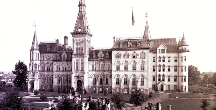 Black and white old fashioned photo of Alma College