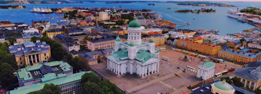 A famous cityscape or landscape of Finland featuring iconic elements of Finland's natural beauty or architectural landmarks.