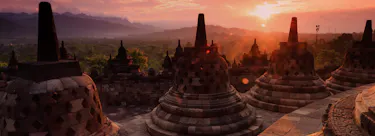 A famous cityscape or landscape of Indonesia featuring iconic elements of Indonesia's natural beauty or architectural landmarks.