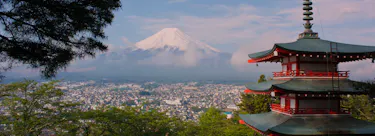A famous cityscape or landscape of Japan featuring iconic elements of Japan's natural beauty or architectural landmarks.