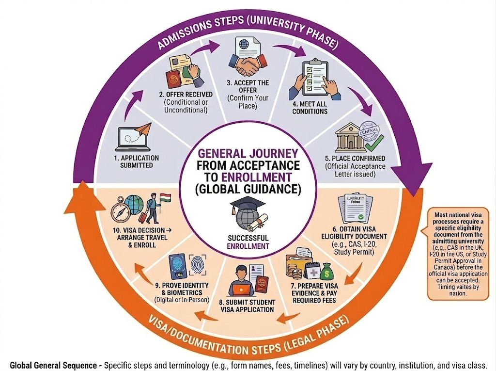 Infographic showing the main student visa steps.