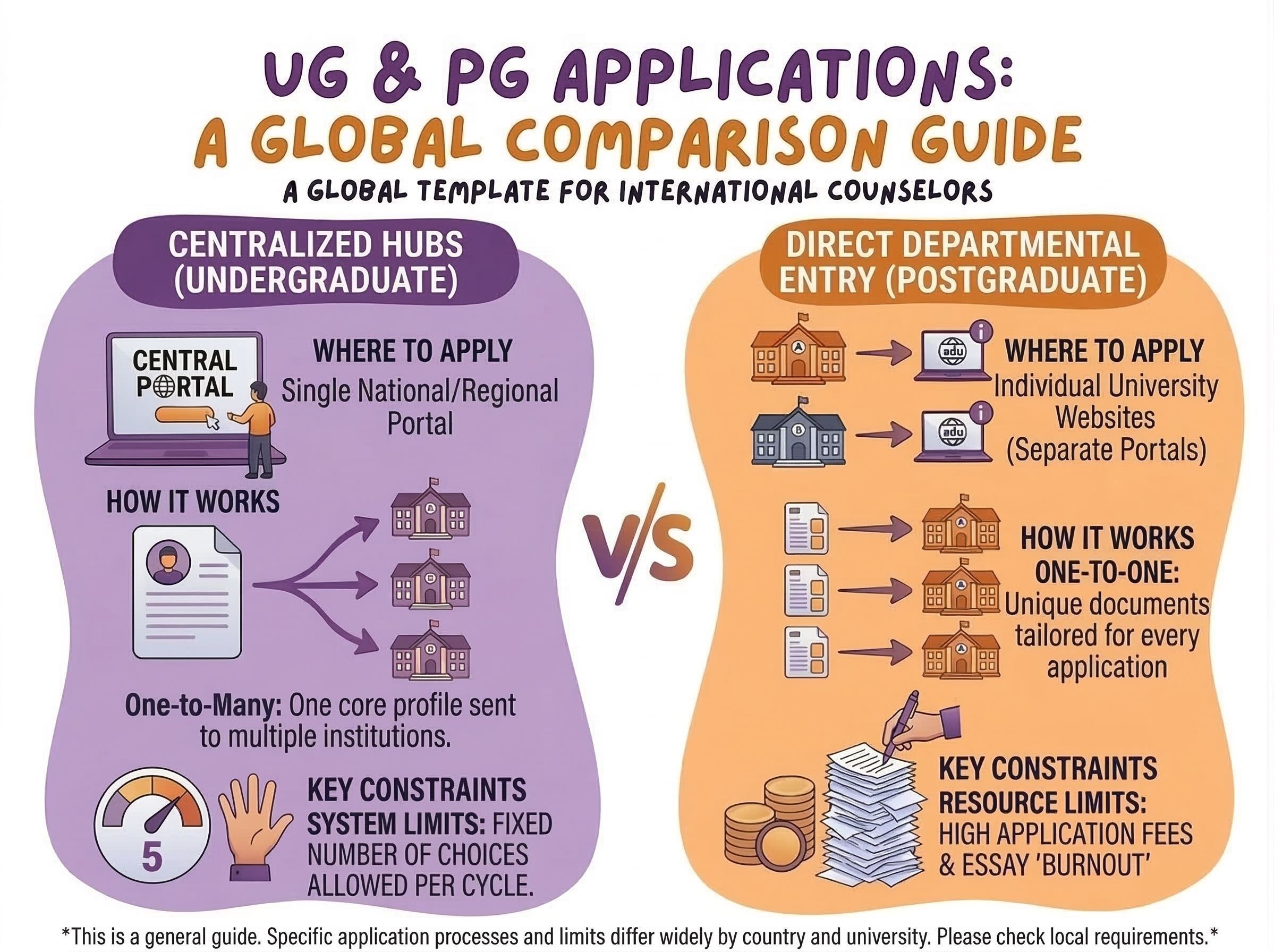 Infographic comparing undergraduate and postgraduate application routes.